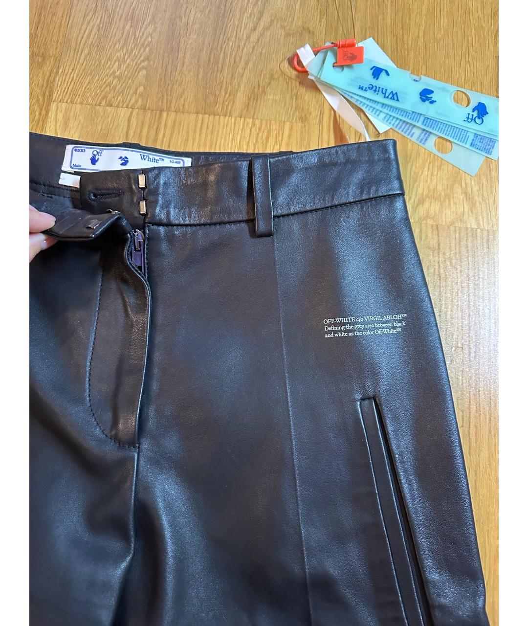OFF-WHITE Черные кожаные шорты, фото 3