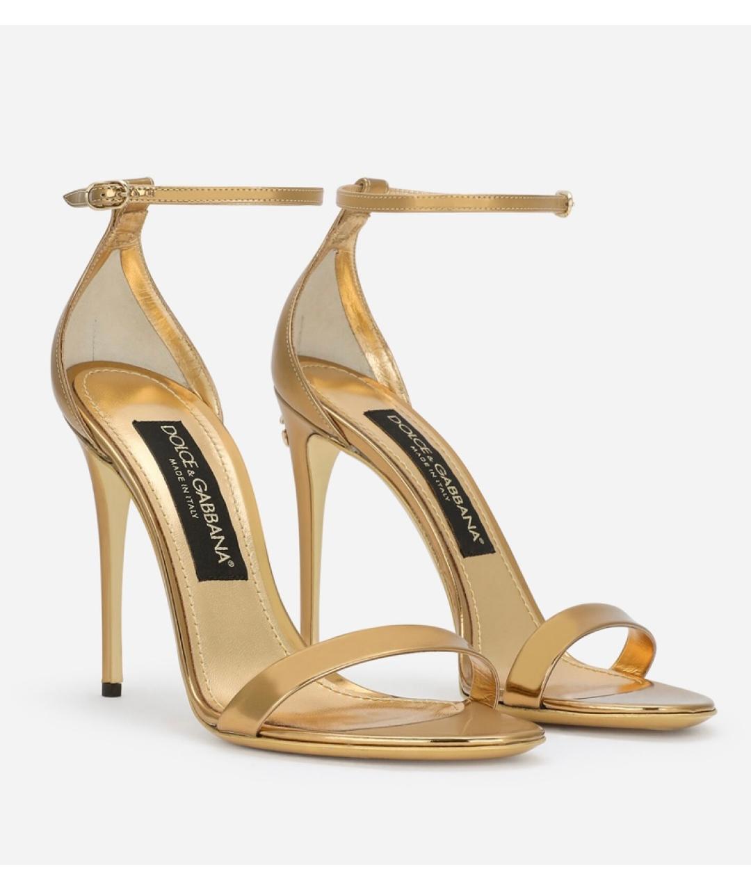 DOLCE&GABBANA Золотые босоножки из лакированной кожи, фото 2