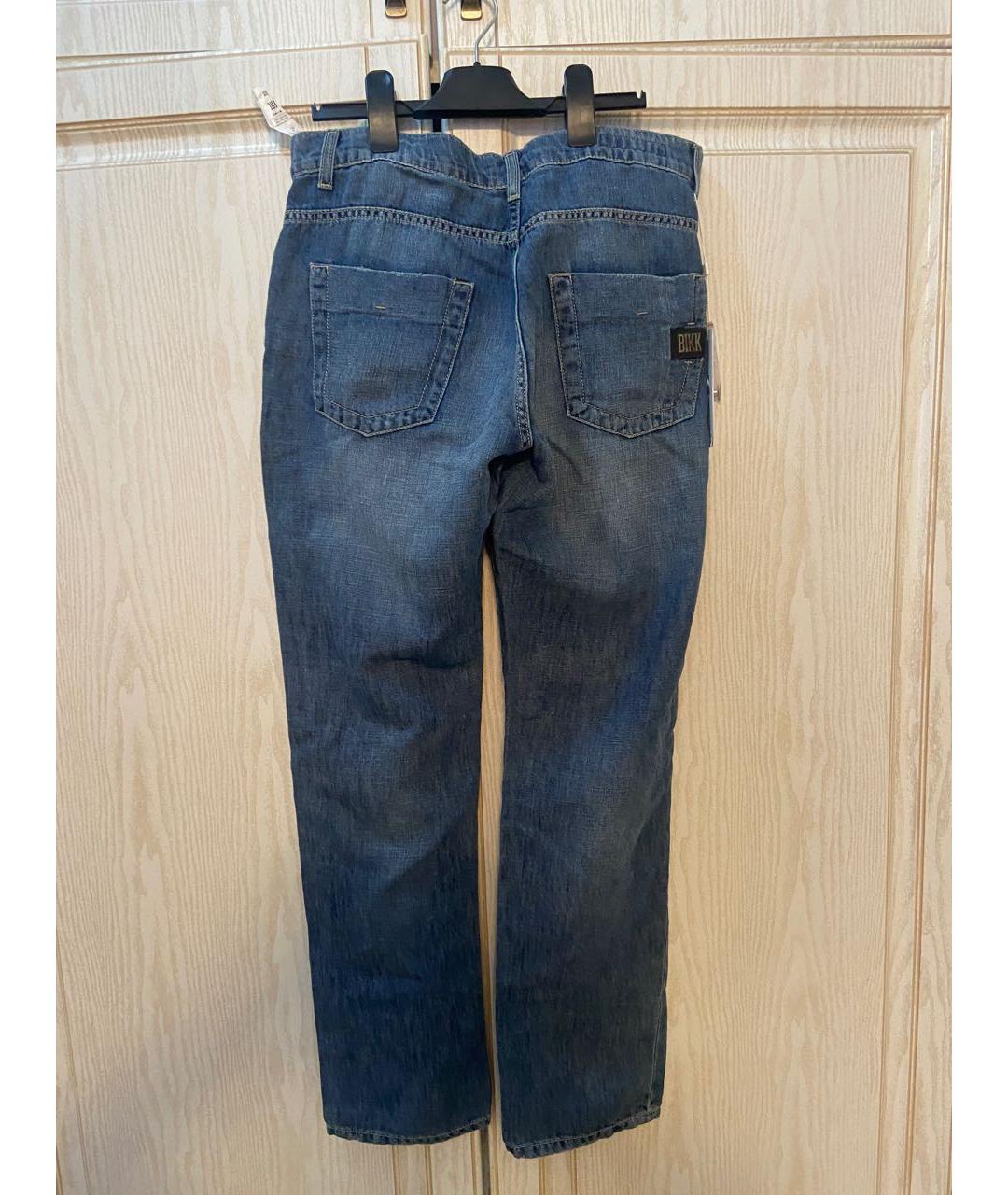 BIKKEMBERGS Темно-синие хлопковые прямые джинсы, фото 2