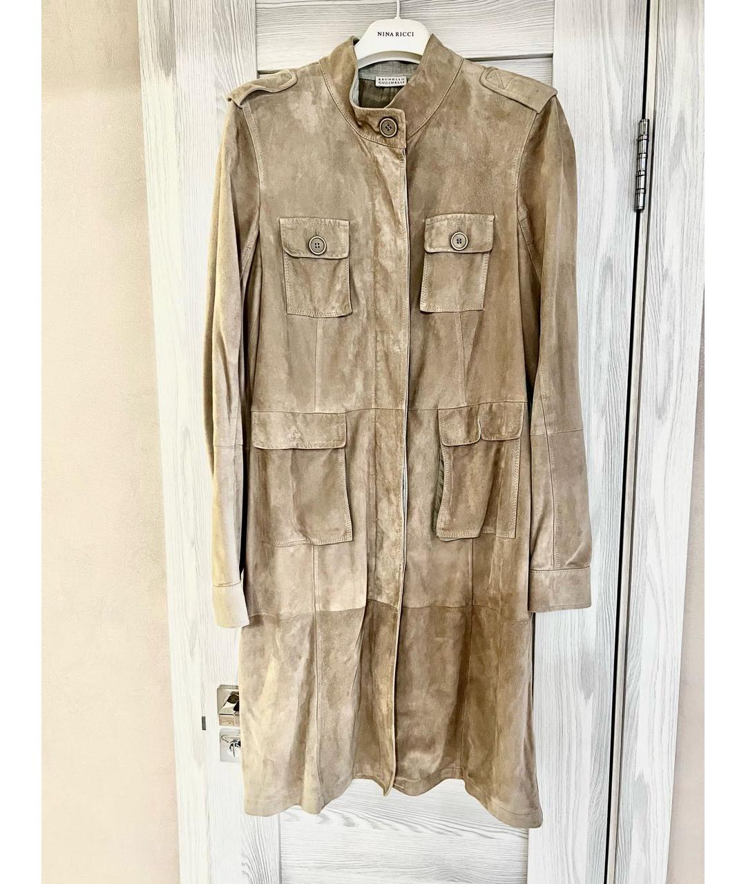 BRUNELLO CUCINELLI Бежевое замшевое пальто, фото 9