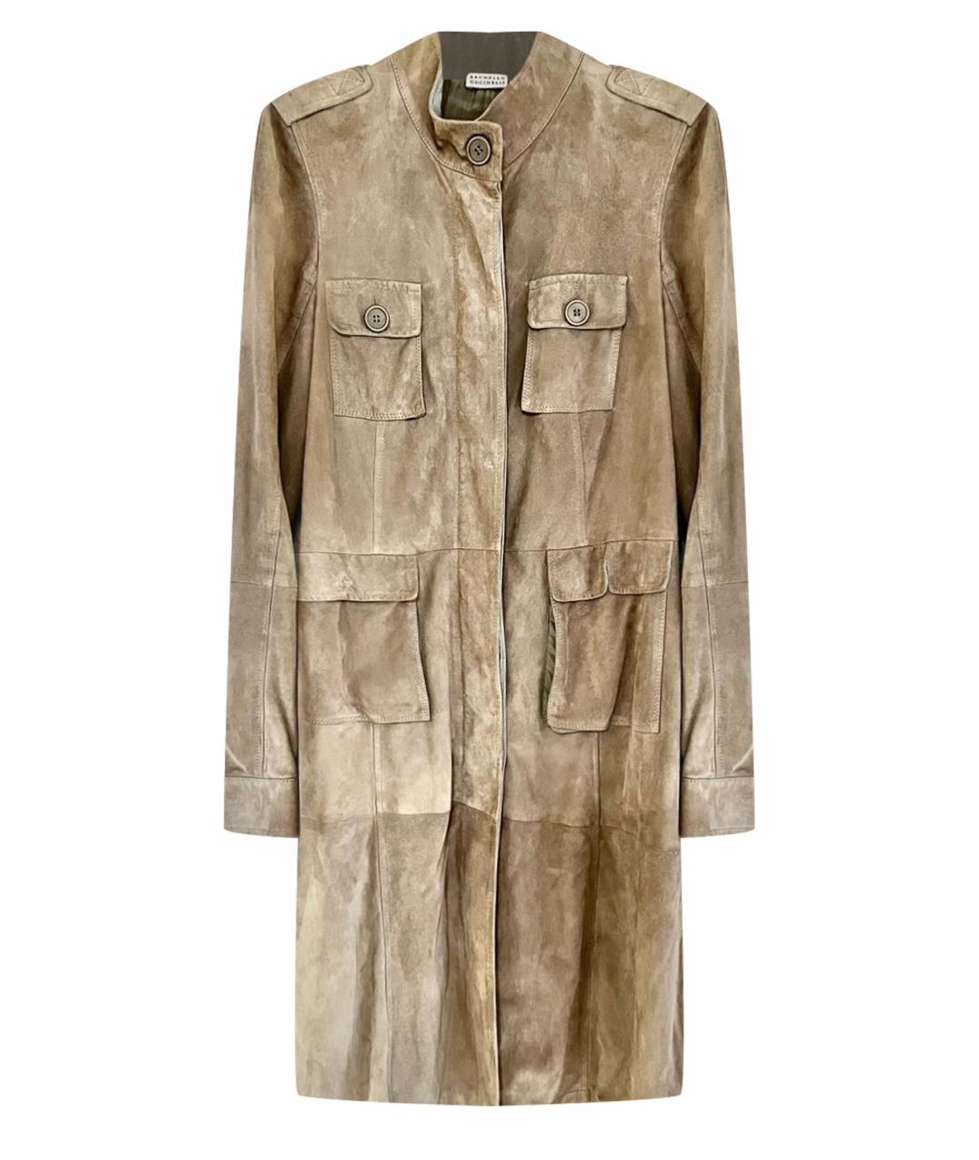 BRUNELLO CUCINELLI Бежевое замшевое пальто, фото 1