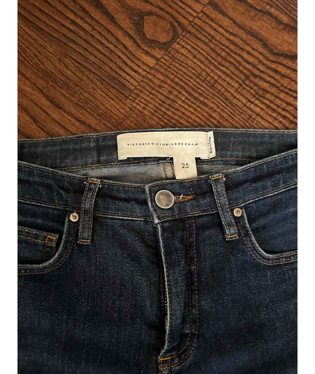 VICTORIA BECKHAM Синие хлопко-эластановые джинсы слим, фото 2