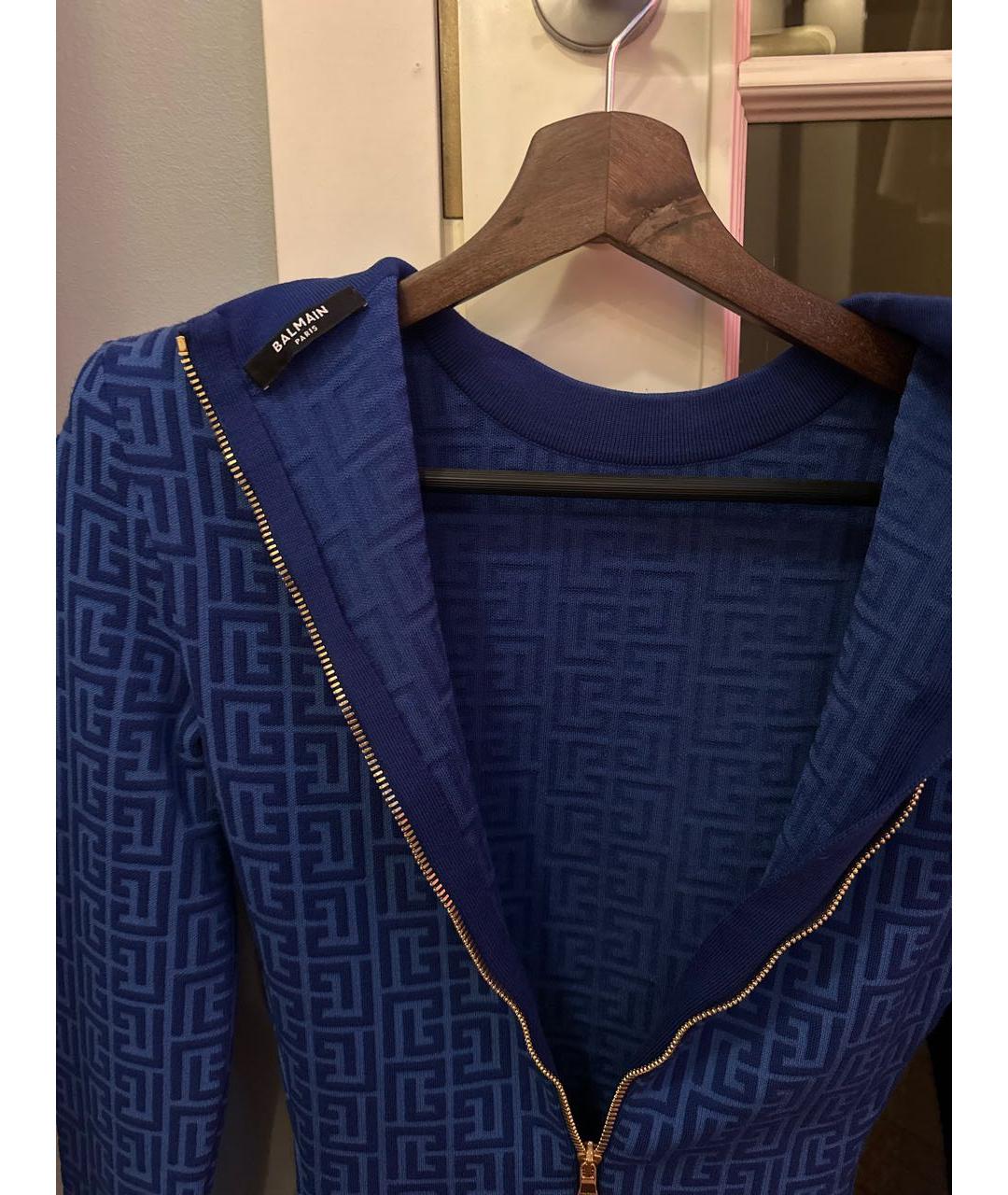 BALMAIN Синее шерстяное коктейльное платье, фото 3