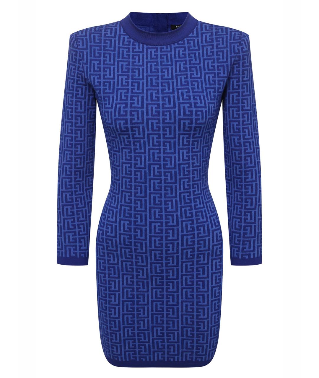BALMAIN Синее шерстяное коктейльное платье, фото 1