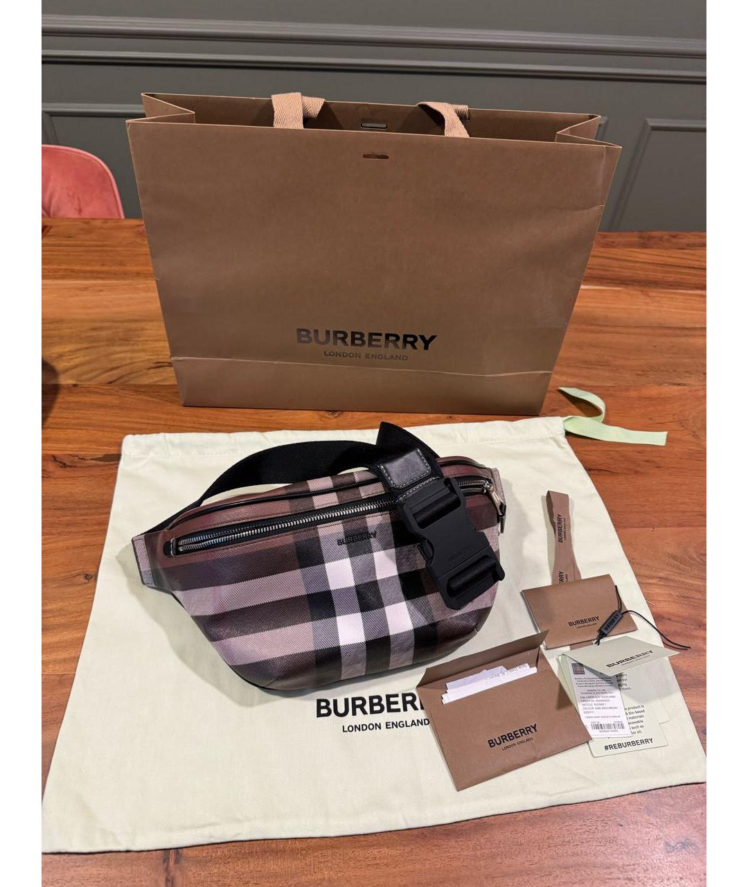 BURBERRY Коричневая кожаная поясная сумка, фото 7