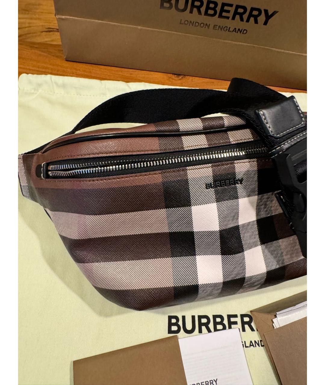 BURBERRY Коричневая кожаная поясная сумка, фото 4