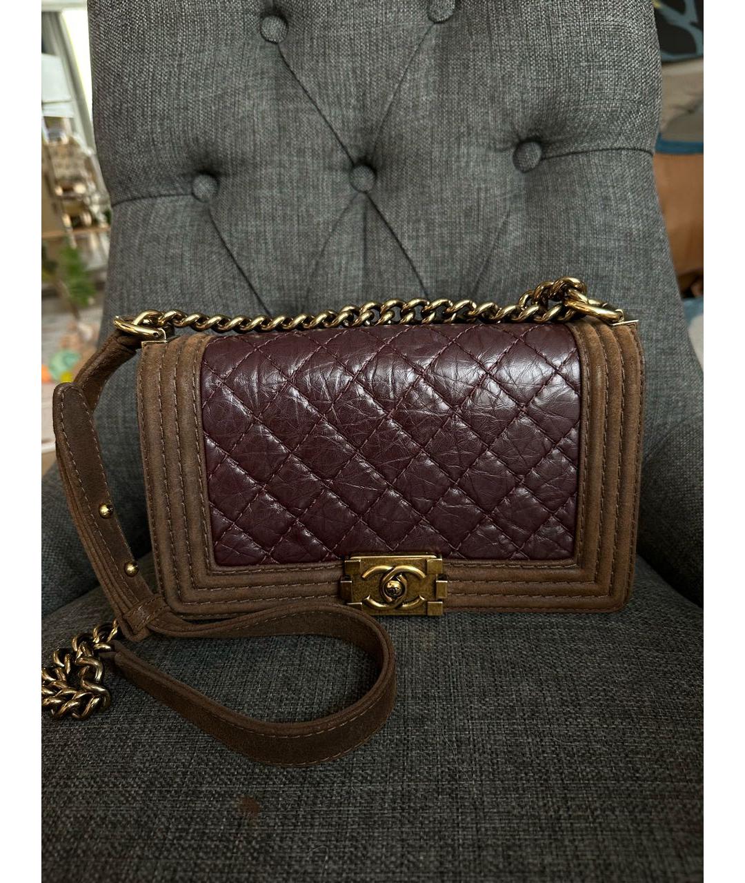 CHANEL Бордовая кожаная сумка через плечо, фото 9