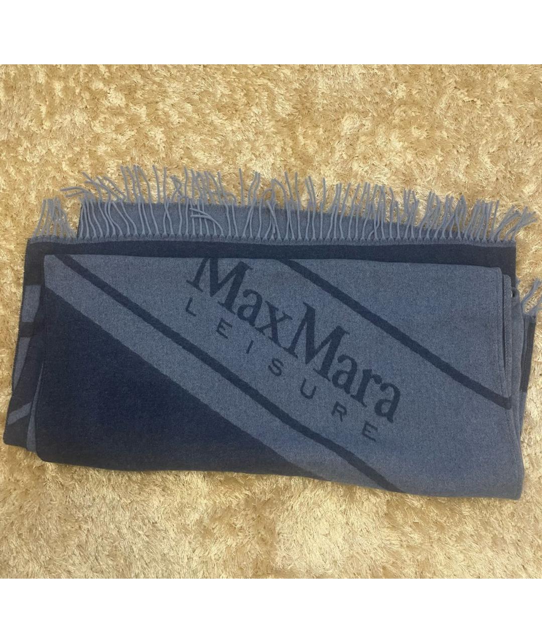 MAX MARA Синий шерстяной шарф, фото 5