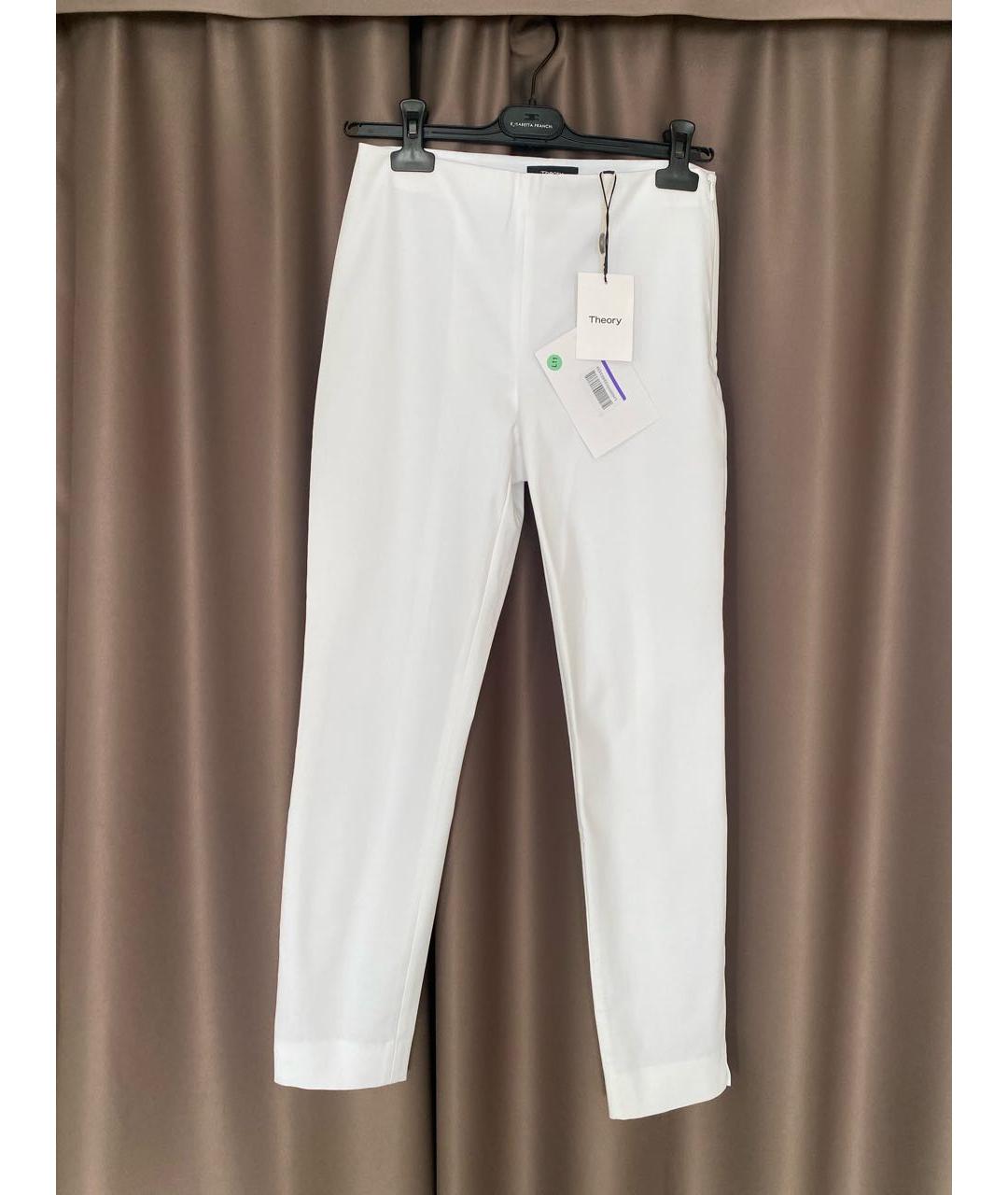 THEORY Белые хлопко-эластановые брюки узкие, фото 4
