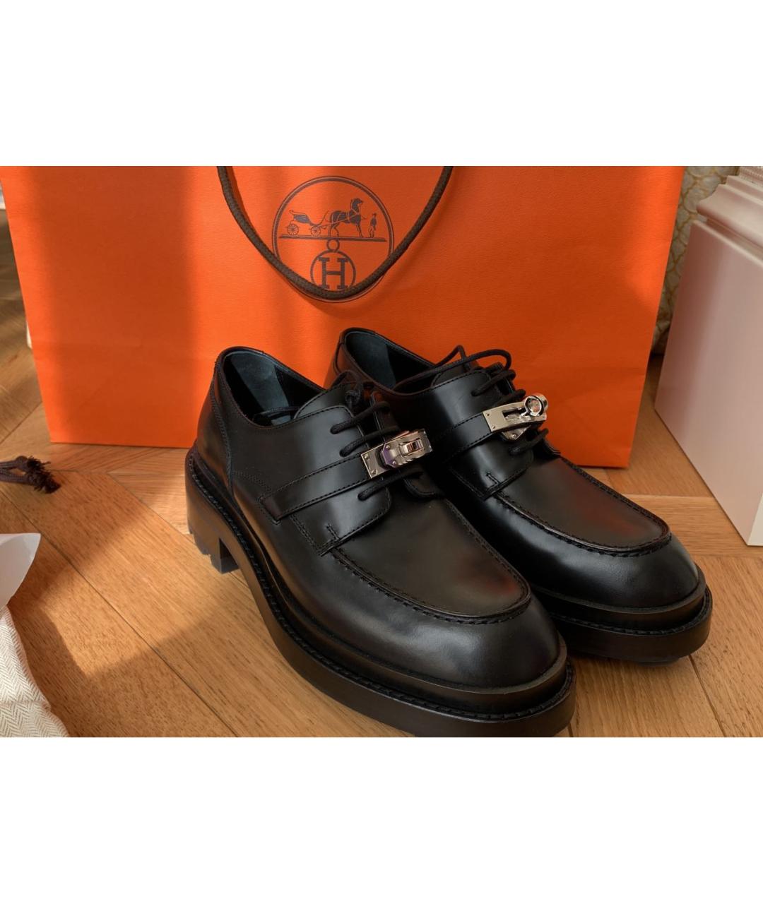 HERMES Черные кожаные брогги и оксфорды, фото 2
