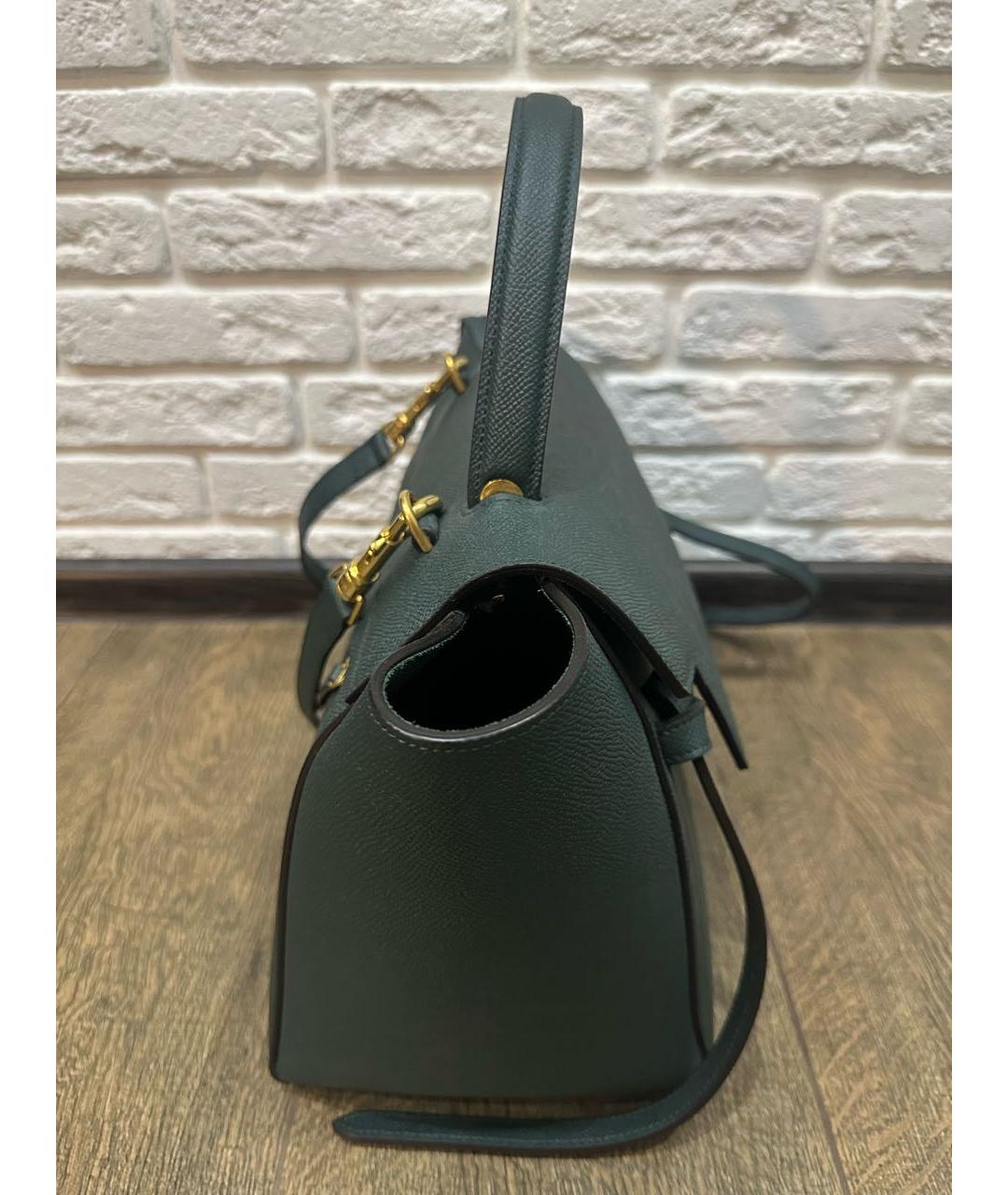 CELINE PRE-OWNED Зеленая кожаная сумка с короткими ручками, фото 2
