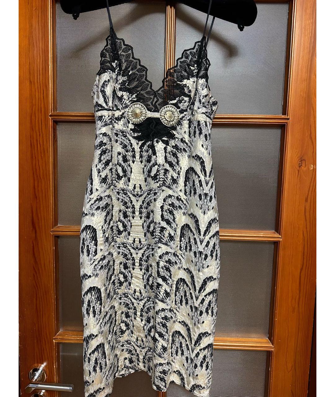 ROBERTO CAVALLI Серебряное шелковое вечернее платье, фото 9