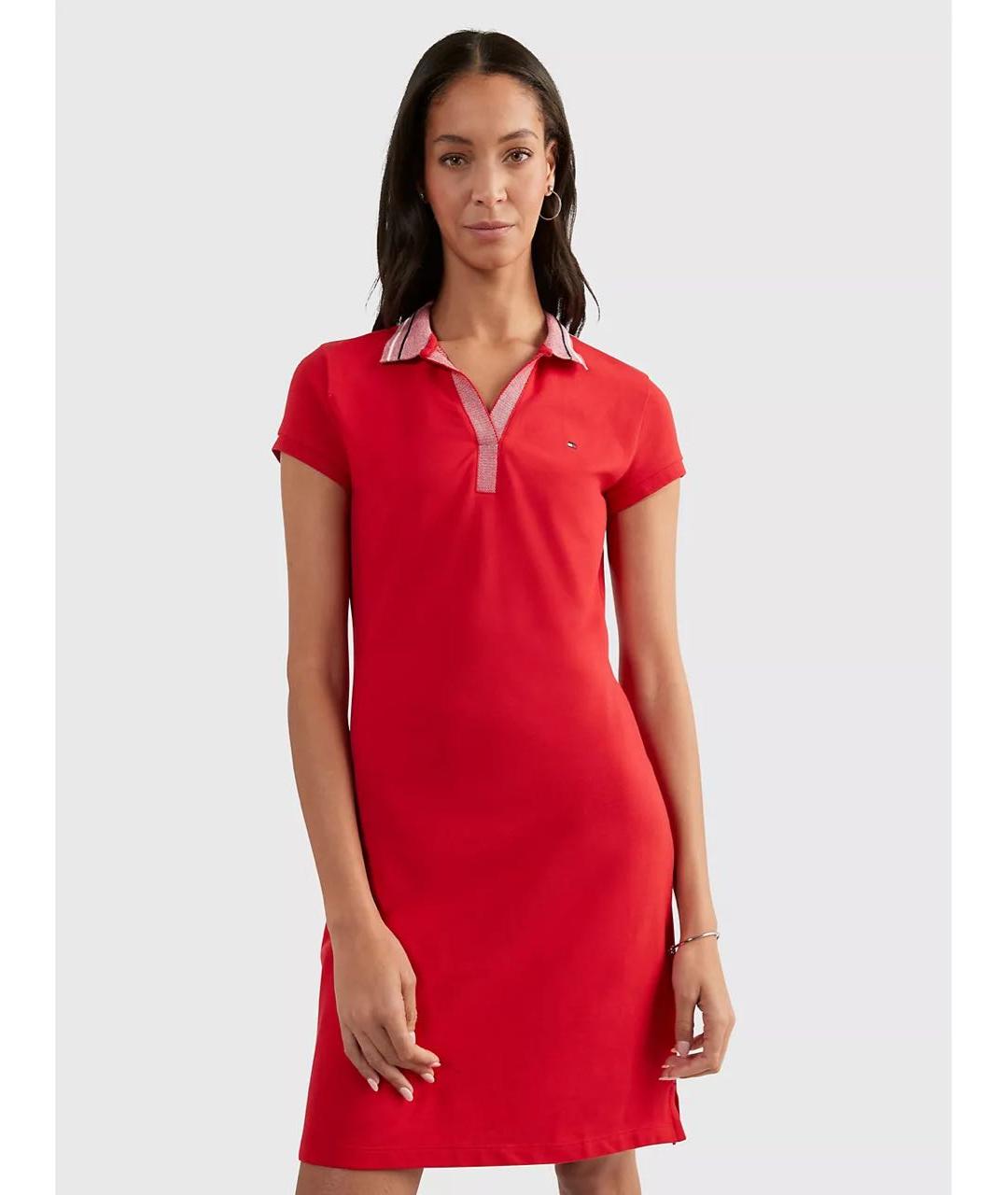 TOMMY HILFIGER Красное хлопковое повседневное платье, фото 2