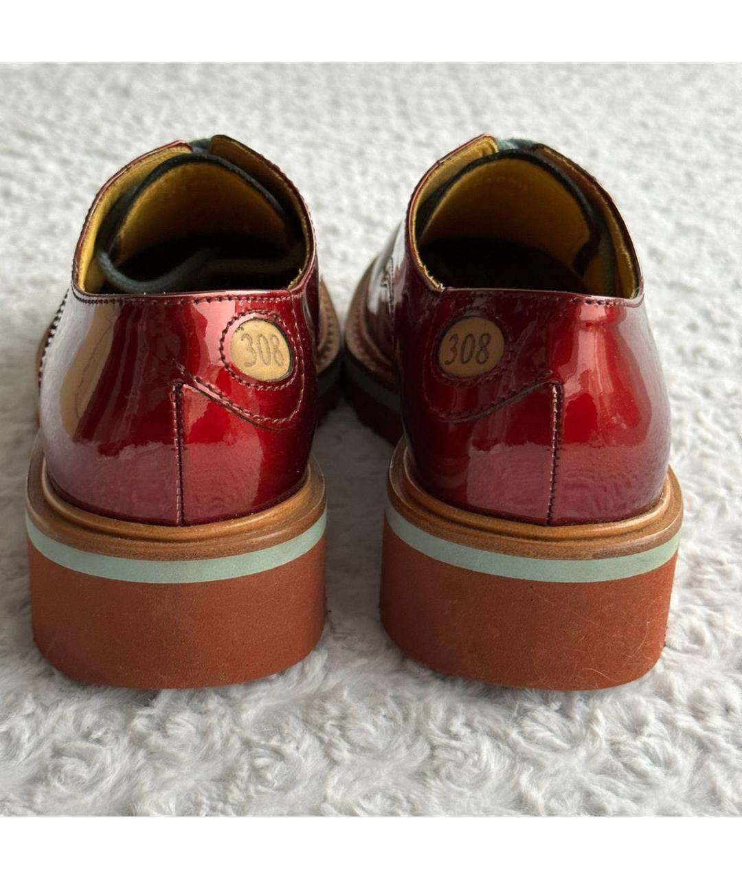 CESARE PACIOTTI Бордовые низкие ботинки из лакированной кожи, фото 6