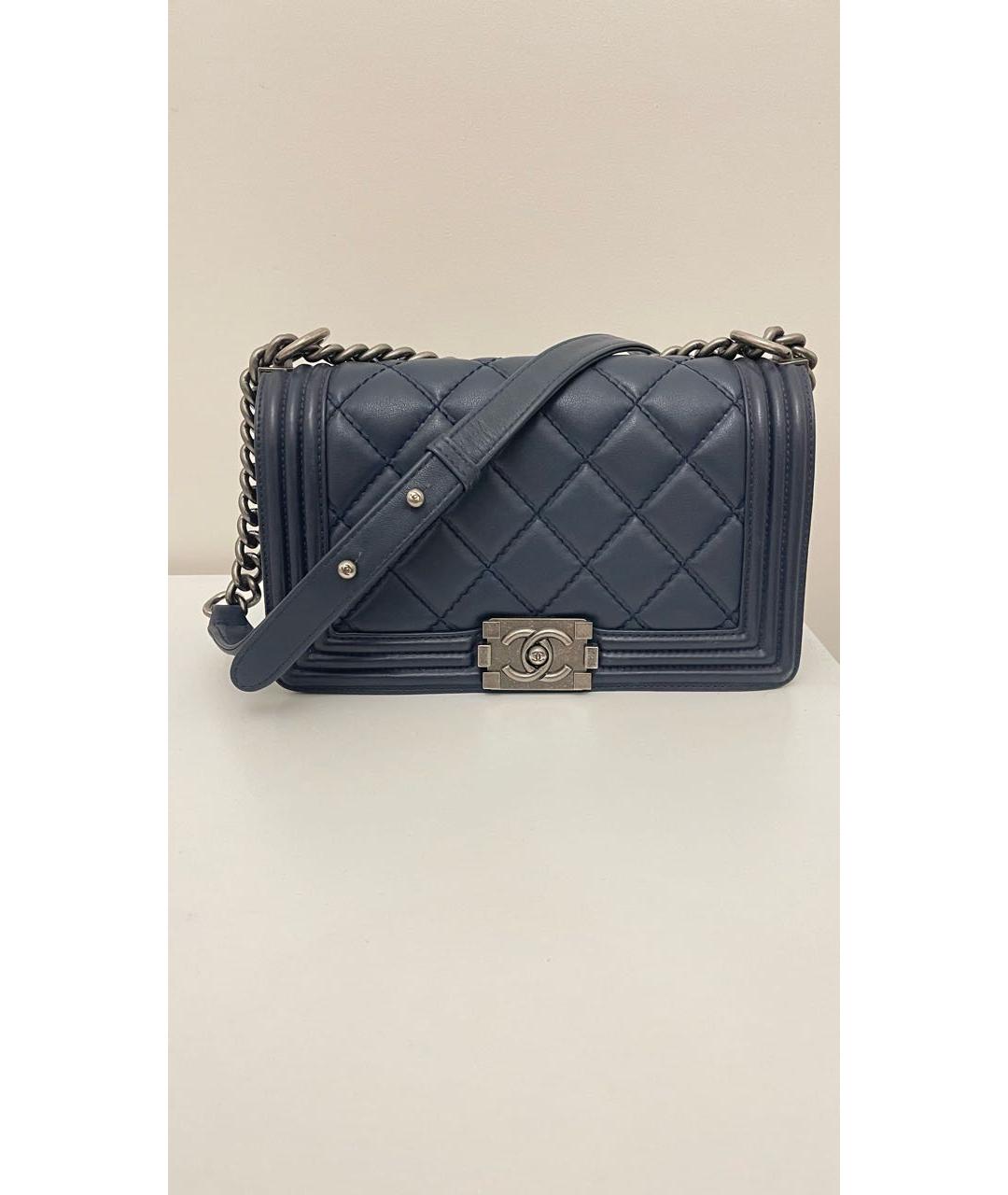 CHANEL Темно-синяя кожаная сумка через плечо, фото 9