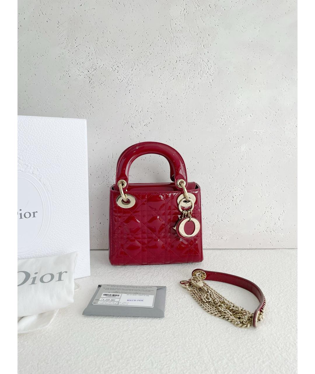 CHRISTIAN DIOR Красная сумка с короткими ручками из лакированной кожи, фото 6