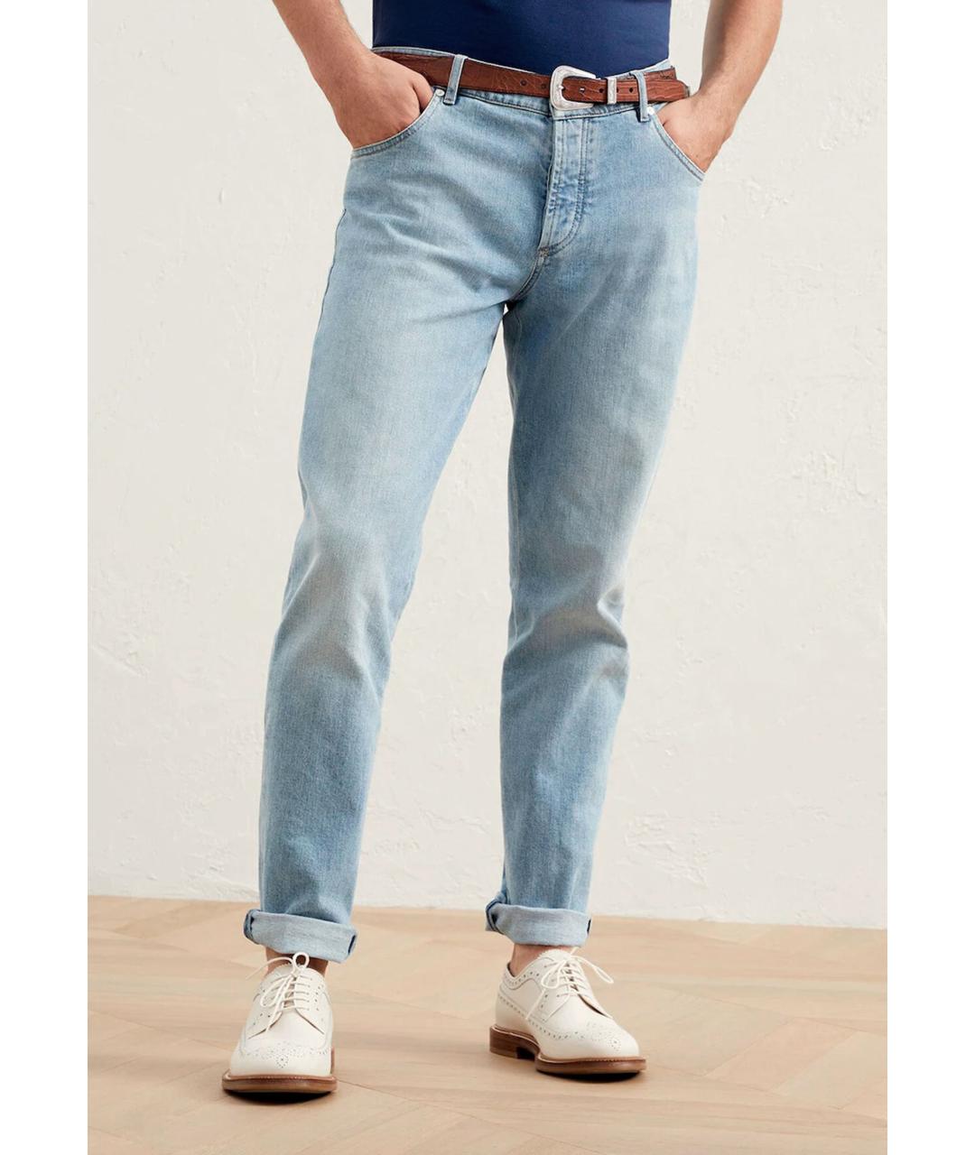 BRUNELLO CUCINELLI Голубые прямые джинсы, фото 5