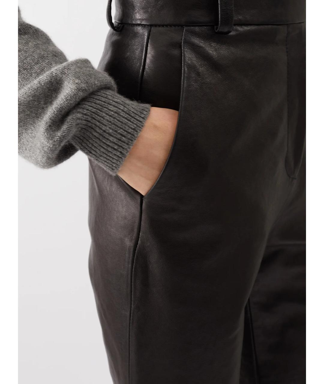 KHAITE Черные кожаные прямые брюки, фото 4