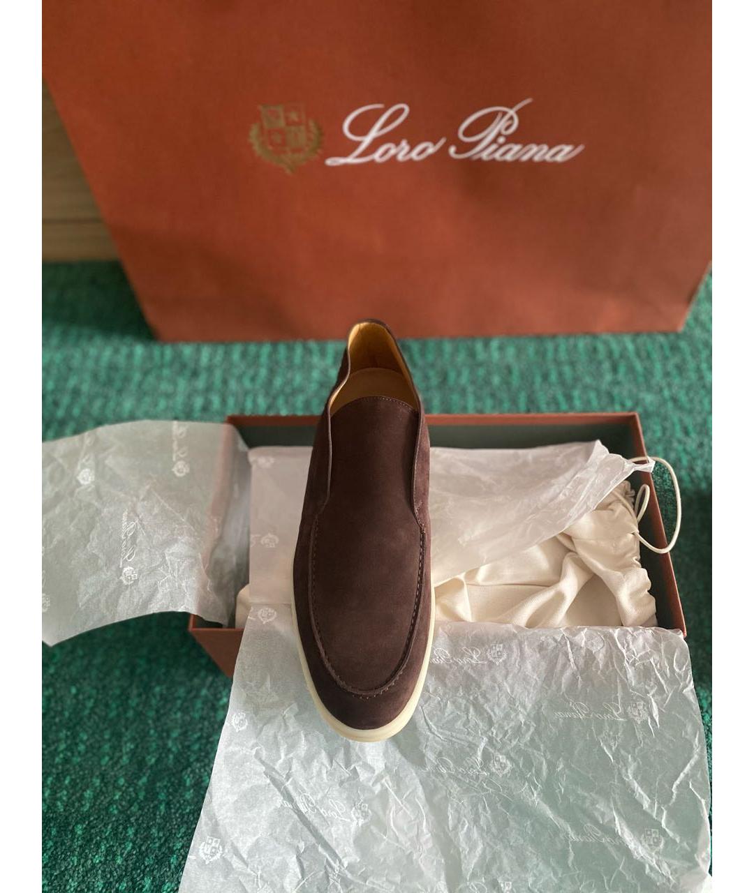 LORO PIANA Коричневые замшевые низкие ботинки, фото 8