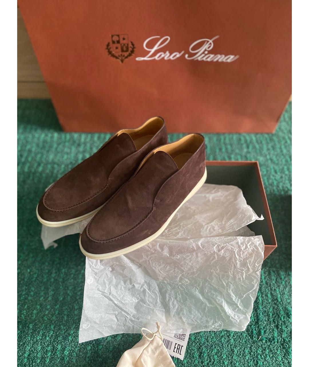 LORO PIANA Коричневые замшевые низкие ботинки, фото 7