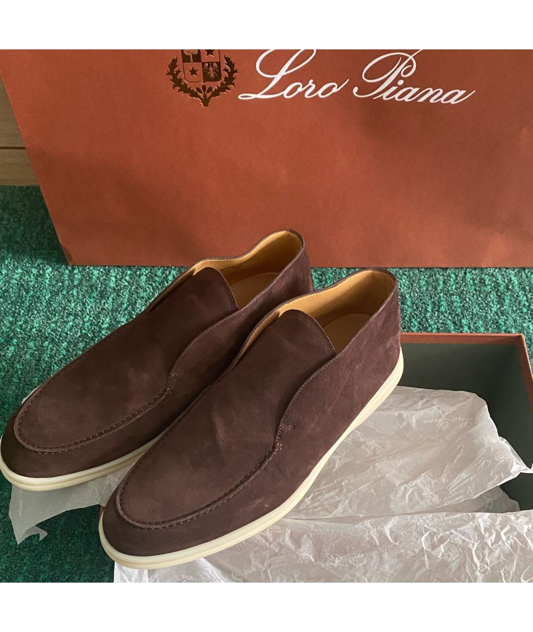 LORO PIANA Коричневые замшевые низкие ботинки, фото 2