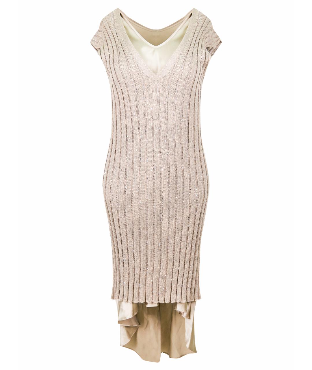 BRUNELLO CUCINELLI Бежевое шелковое коктейльное платье, фото 1