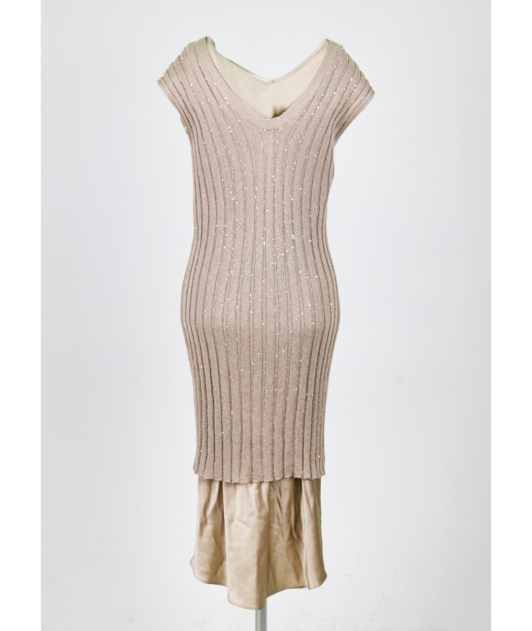 BRUNELLO CUCINELLI Бежевое шелковое коктейльное платье, фото 2