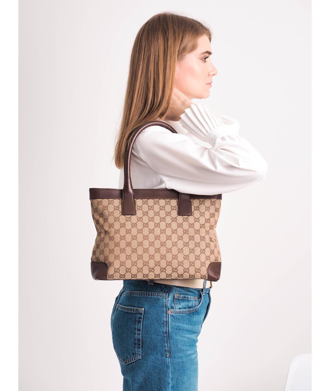 GUCCI Бежевая тканевая сумка тоут, фото 3