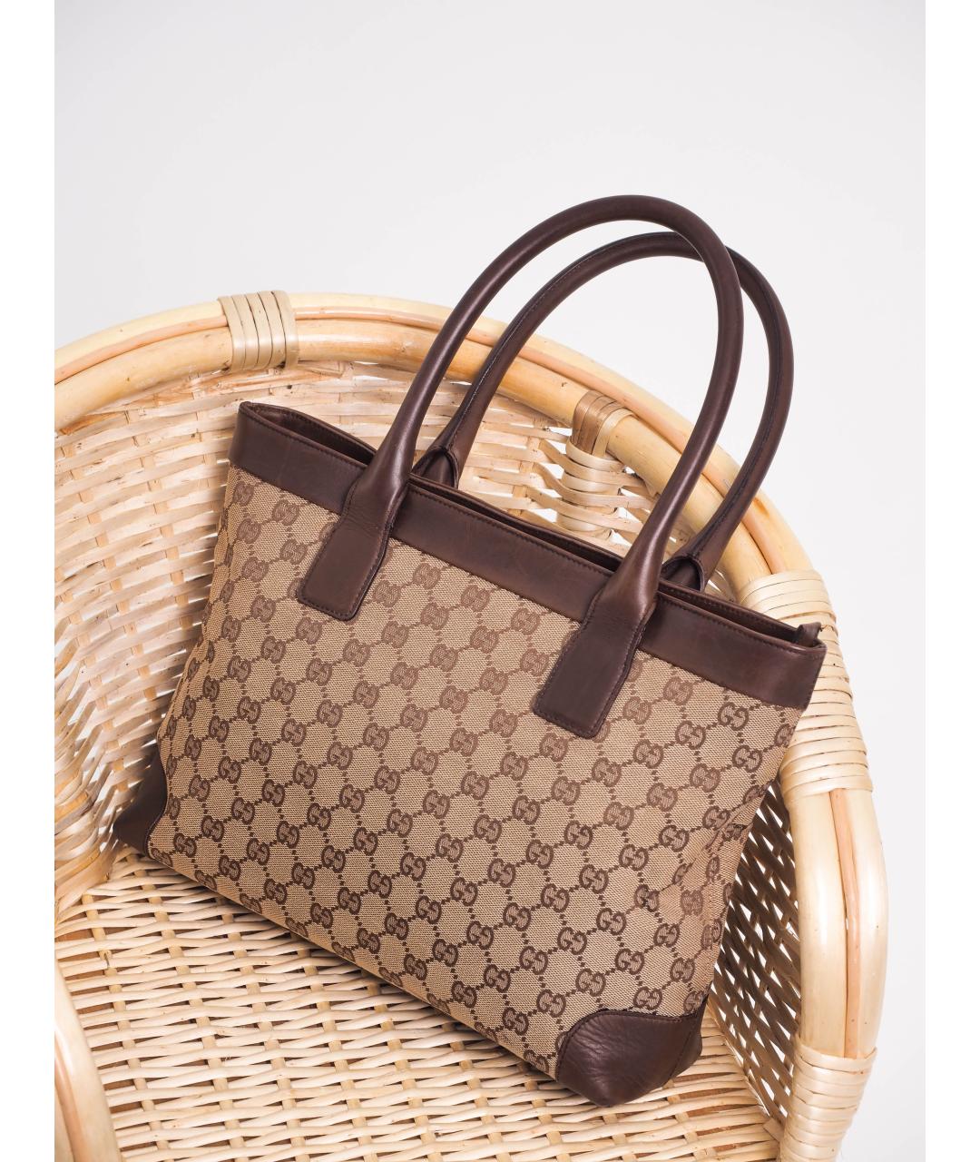 GUCCI Бежевая тканевая сумка тоут, фото 2