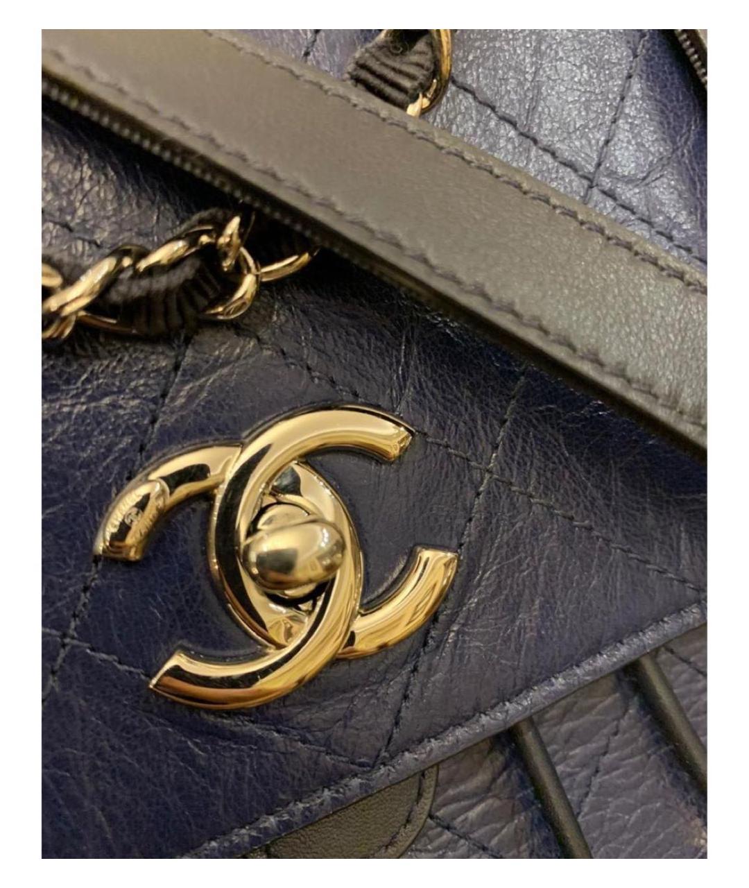 CHANEL PRE-OWNED Темно-синий кожаный рюкзак, фото 5