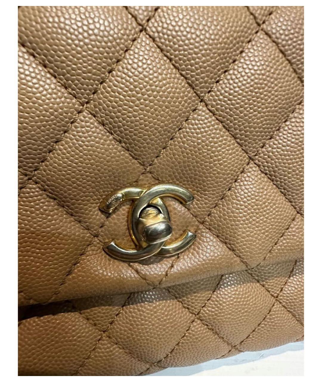 CHANEL Бежевая кожаная сумка с короткими ручками, фото 5