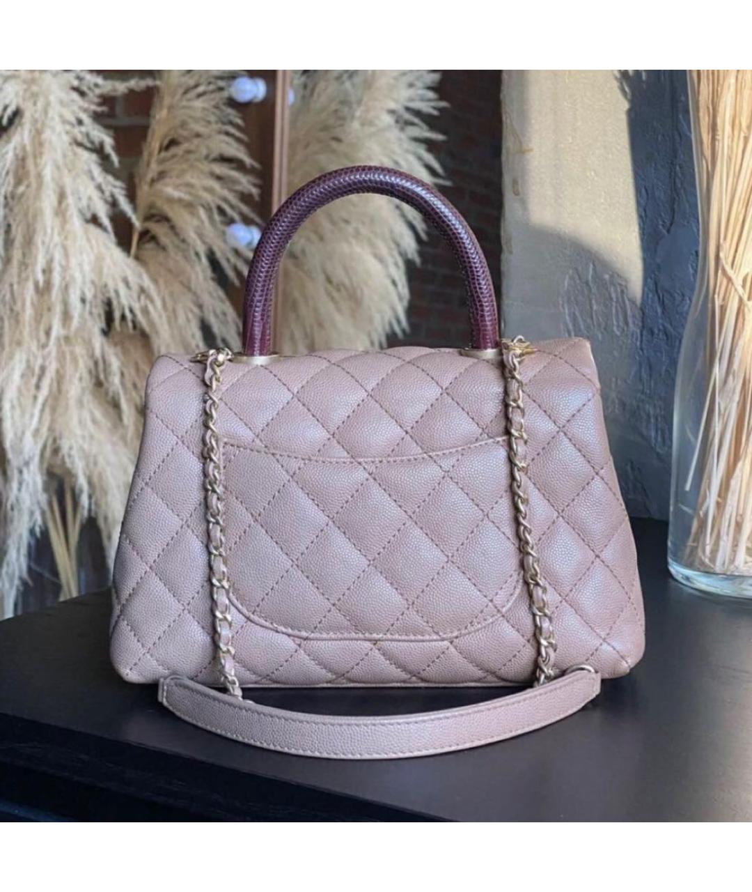 CHANEL Бежевая кожаная сумка с короткими ручками, фото 3