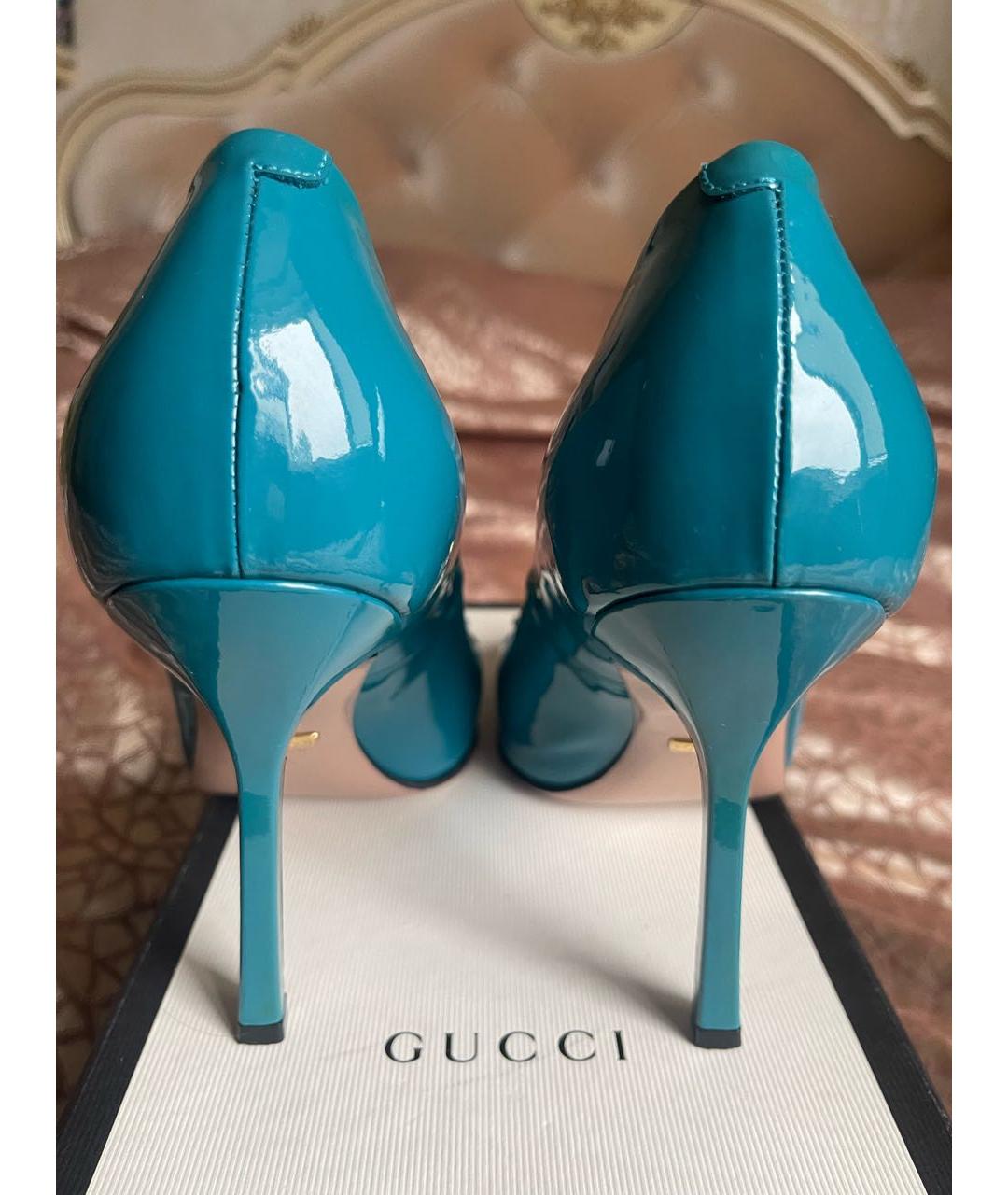 GUCCI Бирюзовые туфли из лакированной кожи, фото 4