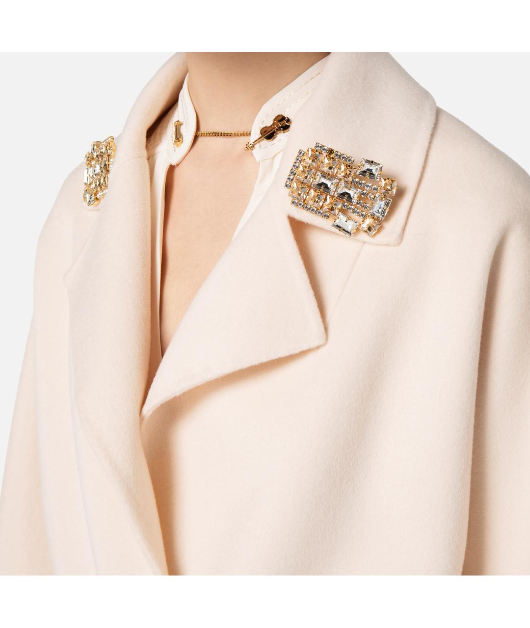 ELISABETTA FRANCHI Белое шерстяное пальто, фото 8