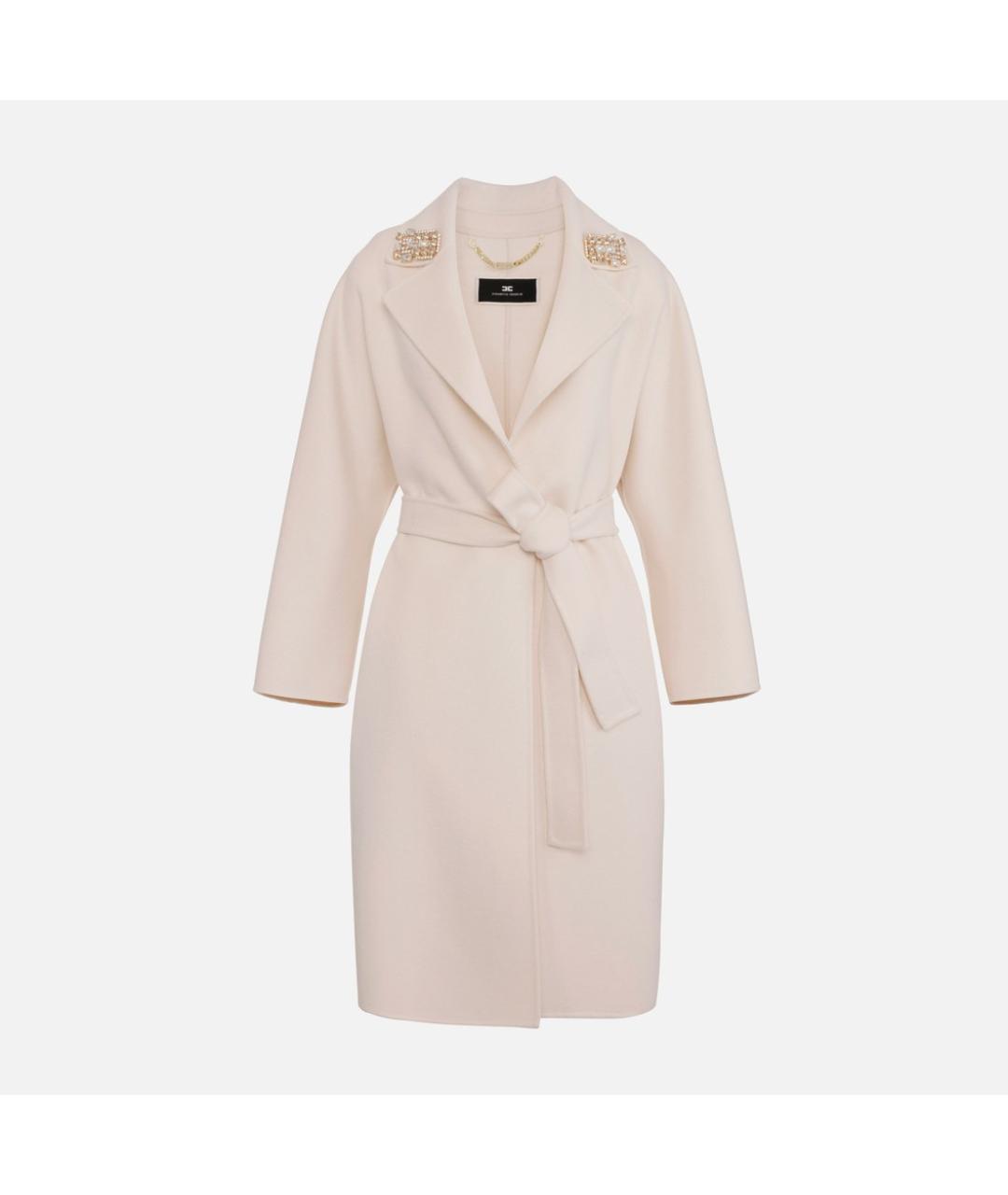 ELISABETTA FRANCHI Белое шерстяное пальто, фото 10