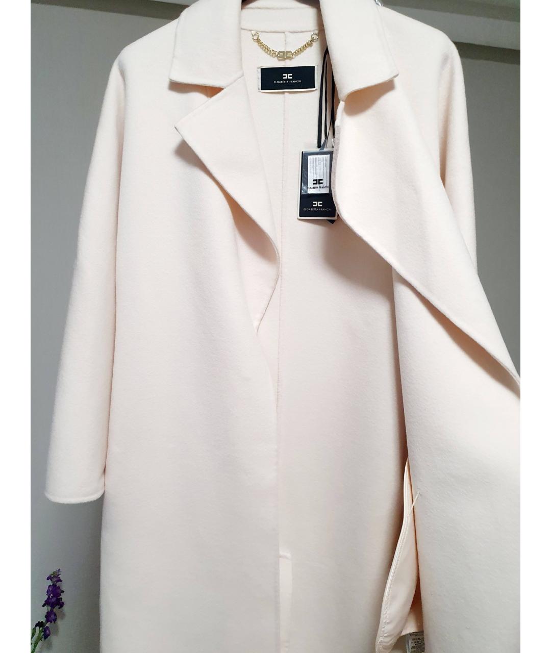 ELISABETTA FRANCHI Белое шерстяное пальто, фото 7