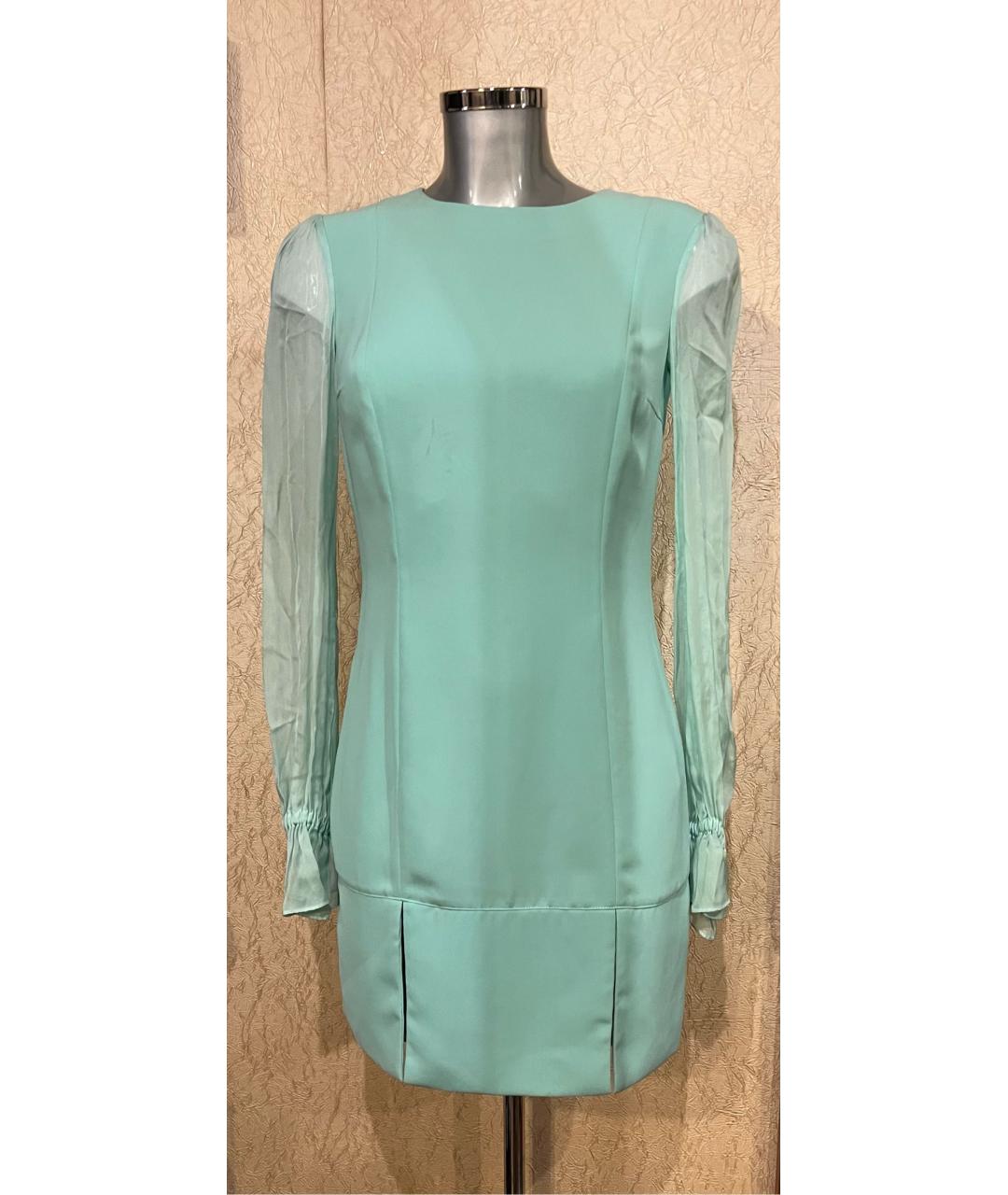 ELISABETTA FRANCHI Бирюзовое вискозное коктейльное платье, фото 4