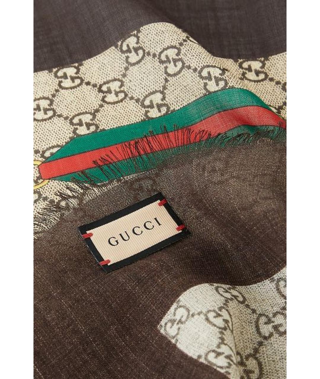 GUCCI Коричневый шерстяной платок, фото 3