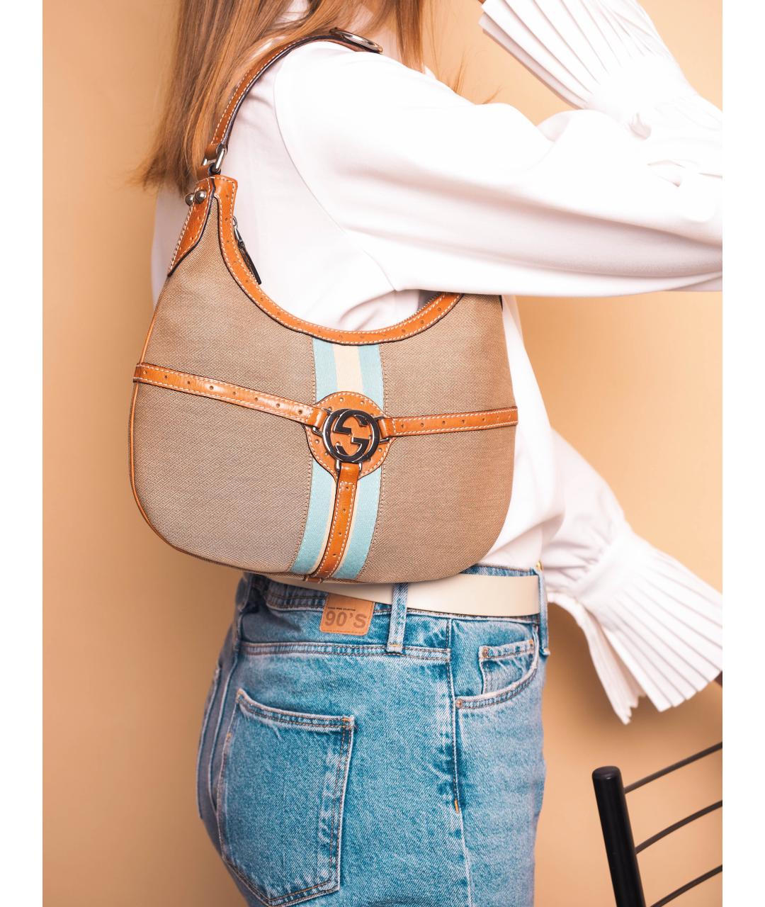 GUCCI Бежевая тканевая сумка через плечо, фото 2