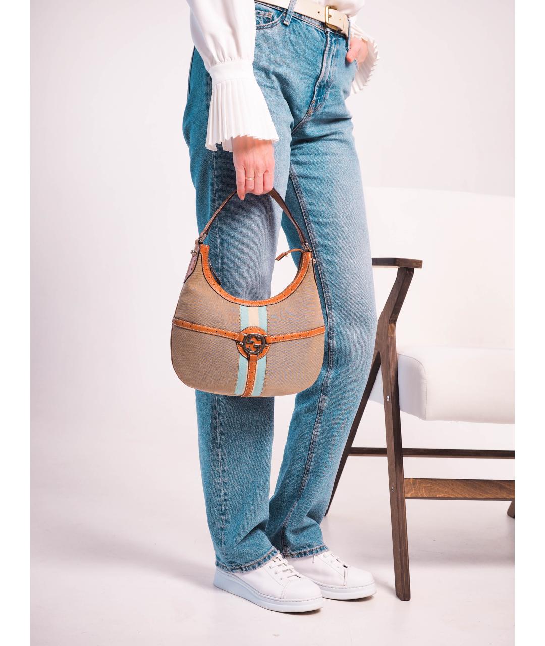 GUCCI Бежевая тканевая сумка через плечо, фото 3