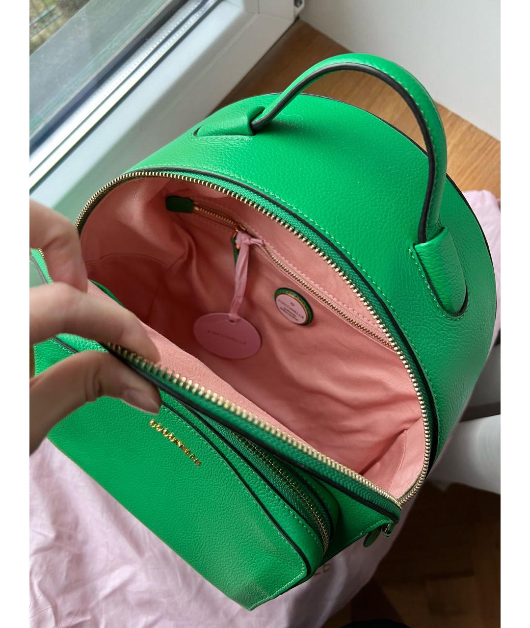 COCCINELLE Зеленый кожаный рюкзак, фото 4
