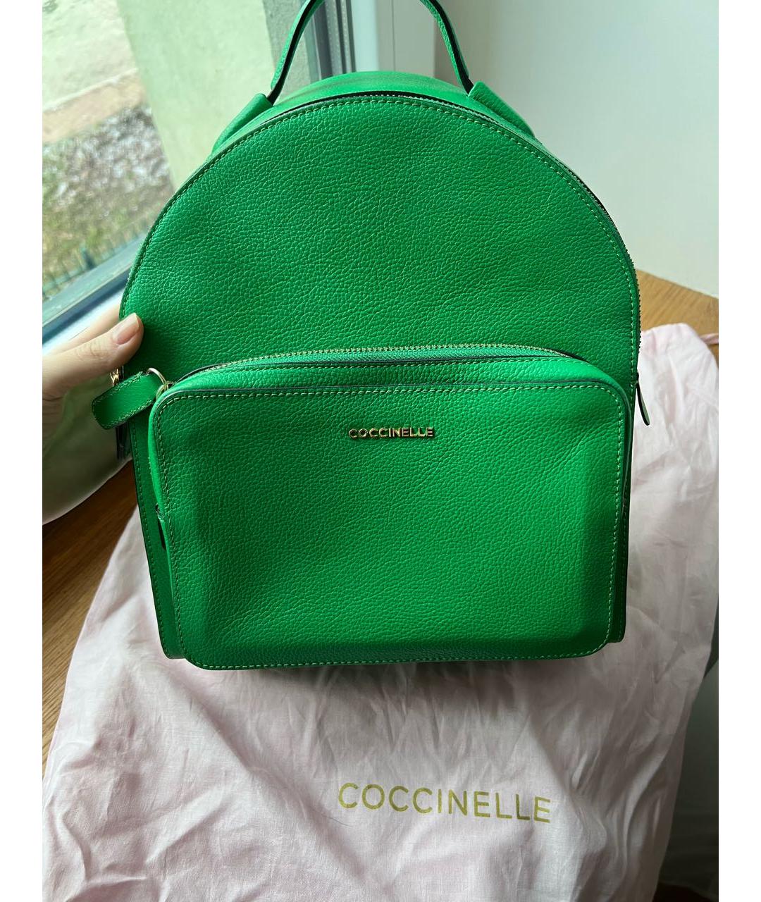 COCCINELLE Зеленый кожаный рюкзак, фото 5