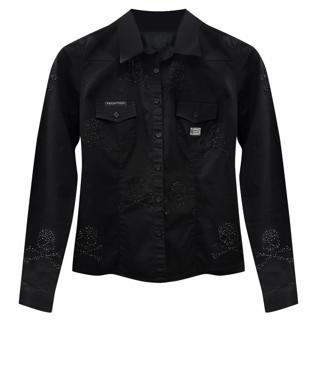 PHILIPP PLEIN Черная хлопко-эластановая рубашка, фото 1