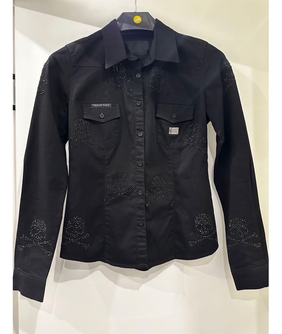 PHILIPP PLEIN Черная хлопко-эластановая рубашка, фото 9