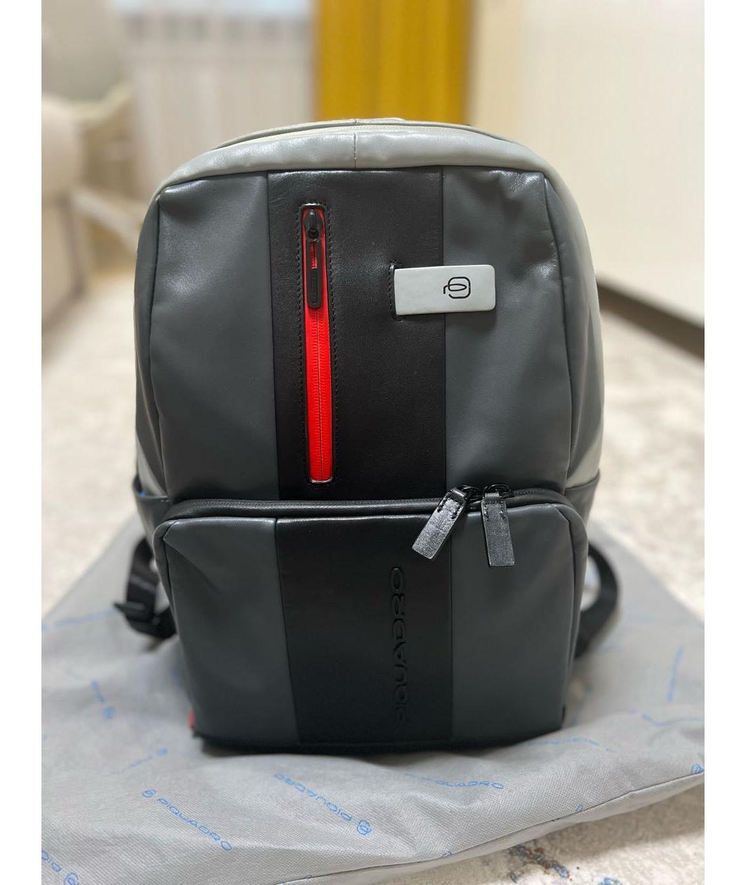 PIQUADRO Серый кожаный рюкзак, фото 7