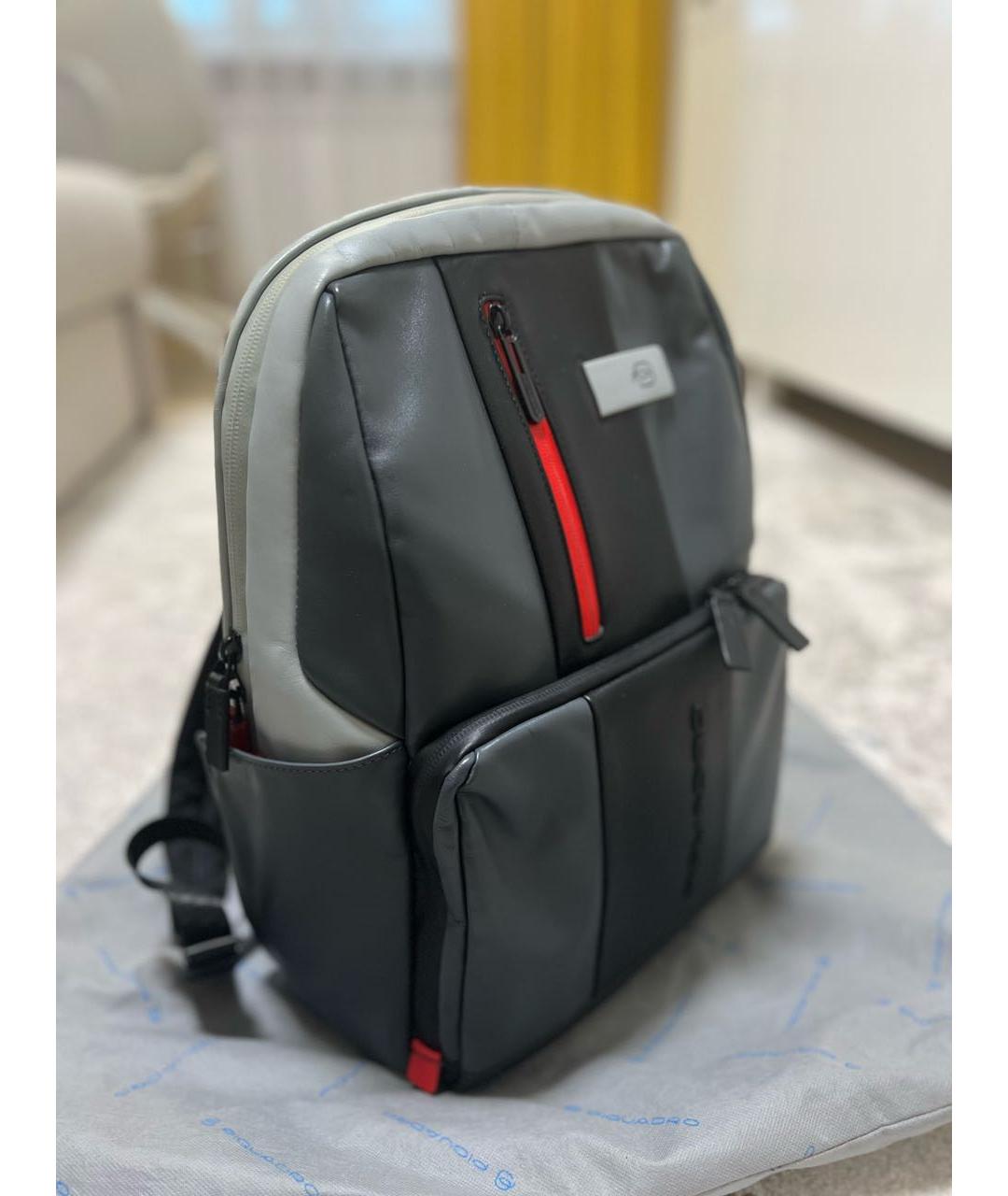 PIQUADRO Серый кожаный рюкзак, фото 2