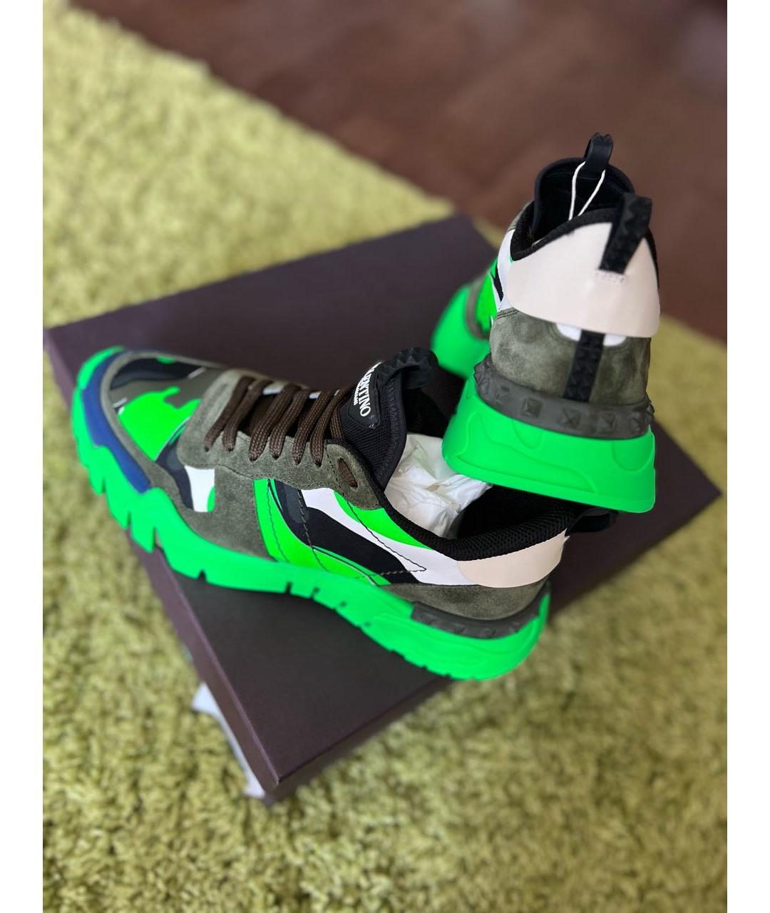 VALENTINO Зеленые кожаные низкие кроссовки / кеды, фото 3