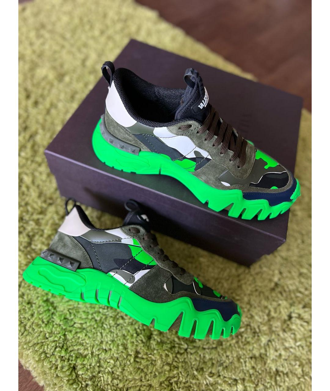 VALENTINO Зеленые кожаные низкие кроссовки / кеды, фото 4