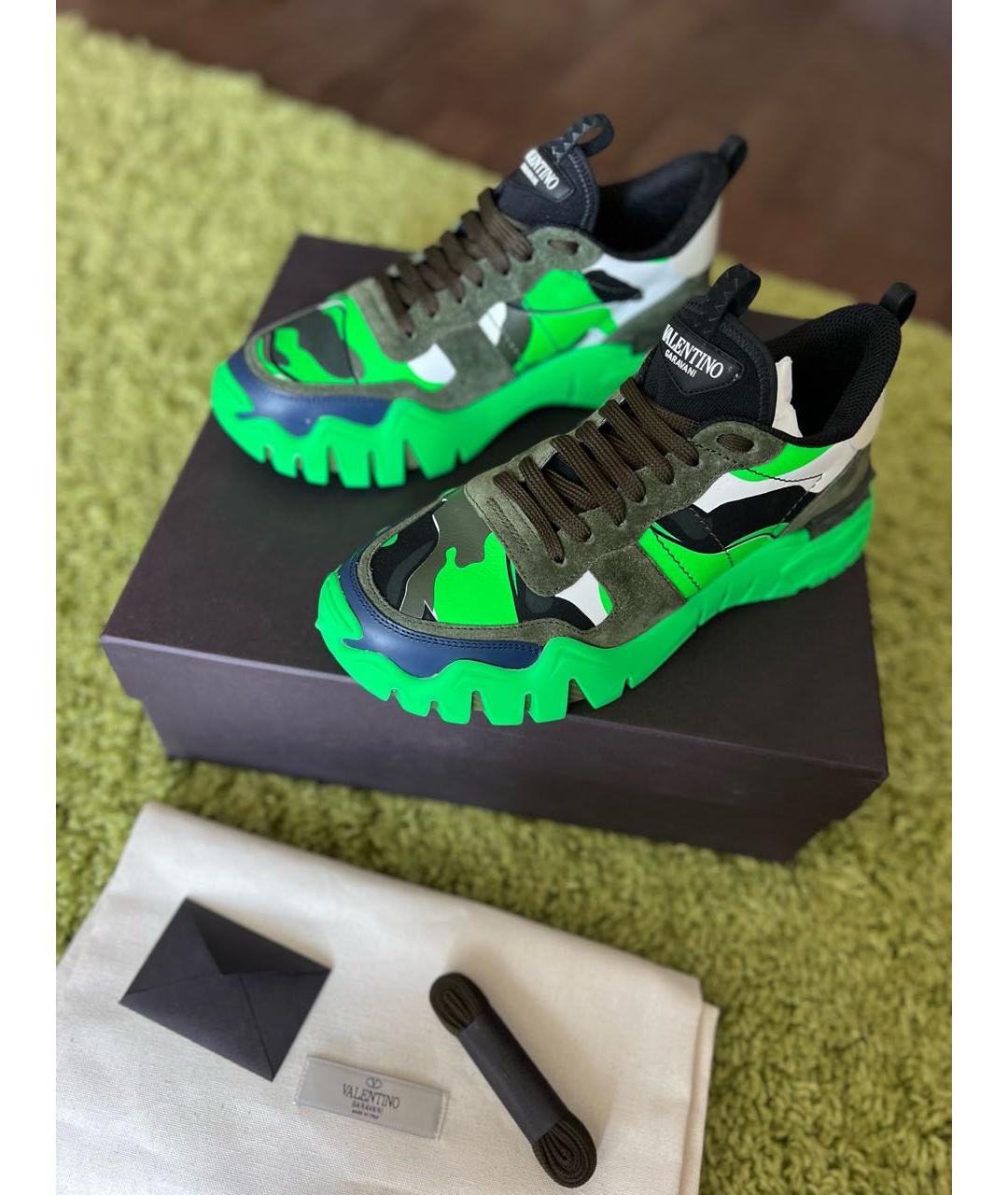 VALENTINO Зеленые кожаные низкие кроссовки / кеды, фото 5