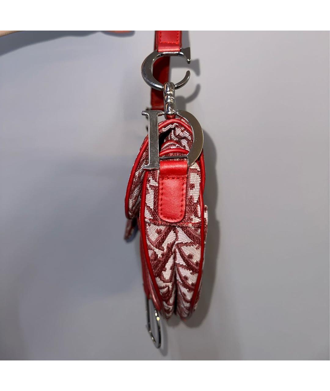 CHRISTIAN DIOR Бордовая жаккардовая сумка с короткими ручками, фото 3